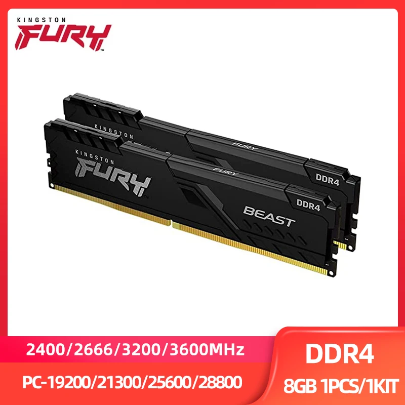 Kingston FURY Beast RAM DDR4 8 GB 2400 MHz 2666 MHz 3200 MHz 3600 MHz Desktop AMD Intel CPU Motherboard RAM Image