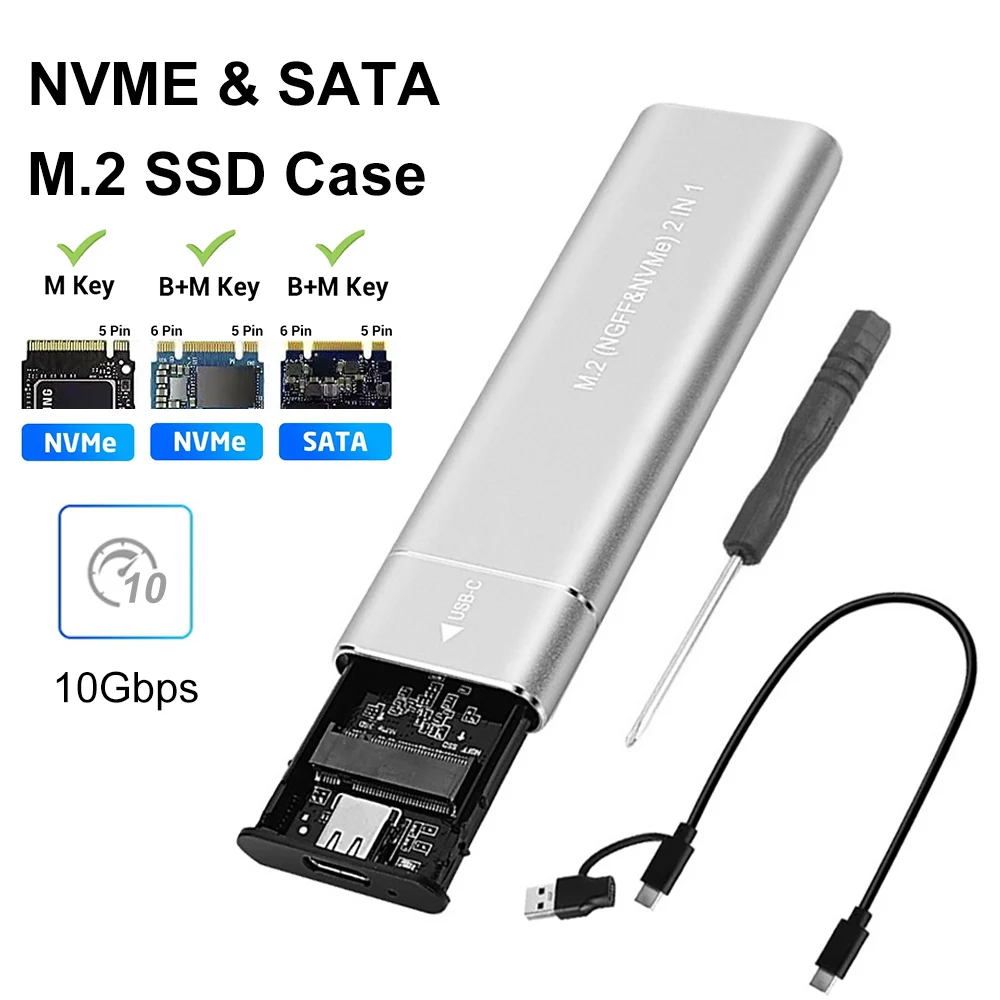 M2 SSD-Gehäuse Dual Protocol NVMe SATA SSD-Gehäuseadapter 10 Gbit/s USB 3.1 Typ C Externes M.2-Gehäuse unterstützt M-Tasten B&M-Tasten Image
