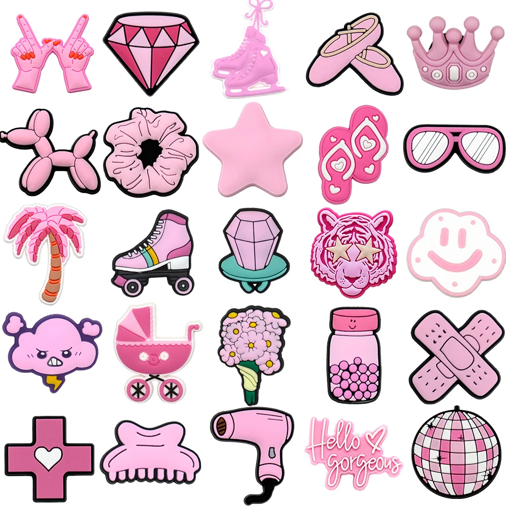 1PCS Mode Frauen Schuh Charms Rosa Tiger Diamant Rollschuh Schuh Zubehör Pins für Clog Schnalle Rosa Sandale Schuh Dekoration