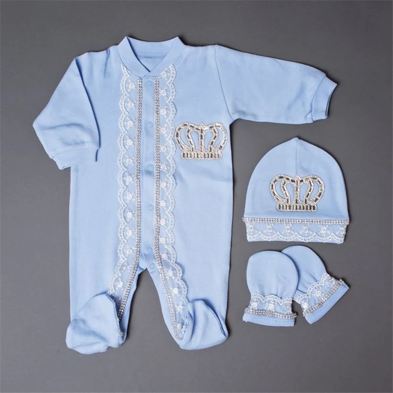 Original UK Prince Take Me Home Outfit Baby Crown Jewels Set Taufe Bling Outfit Rubybelleb Hellblau 3-teiliges Babyausstattungspucktuch-Set Image