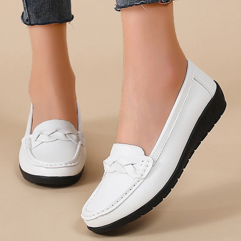 Frauen Wohnungen Echtes Leder Mode Schuhe Krankenschwester Schuhe Mokassins Frauen Schuh Retro Schuhe Frauen Atmungsaktive Schuhe Frau Plus Größe