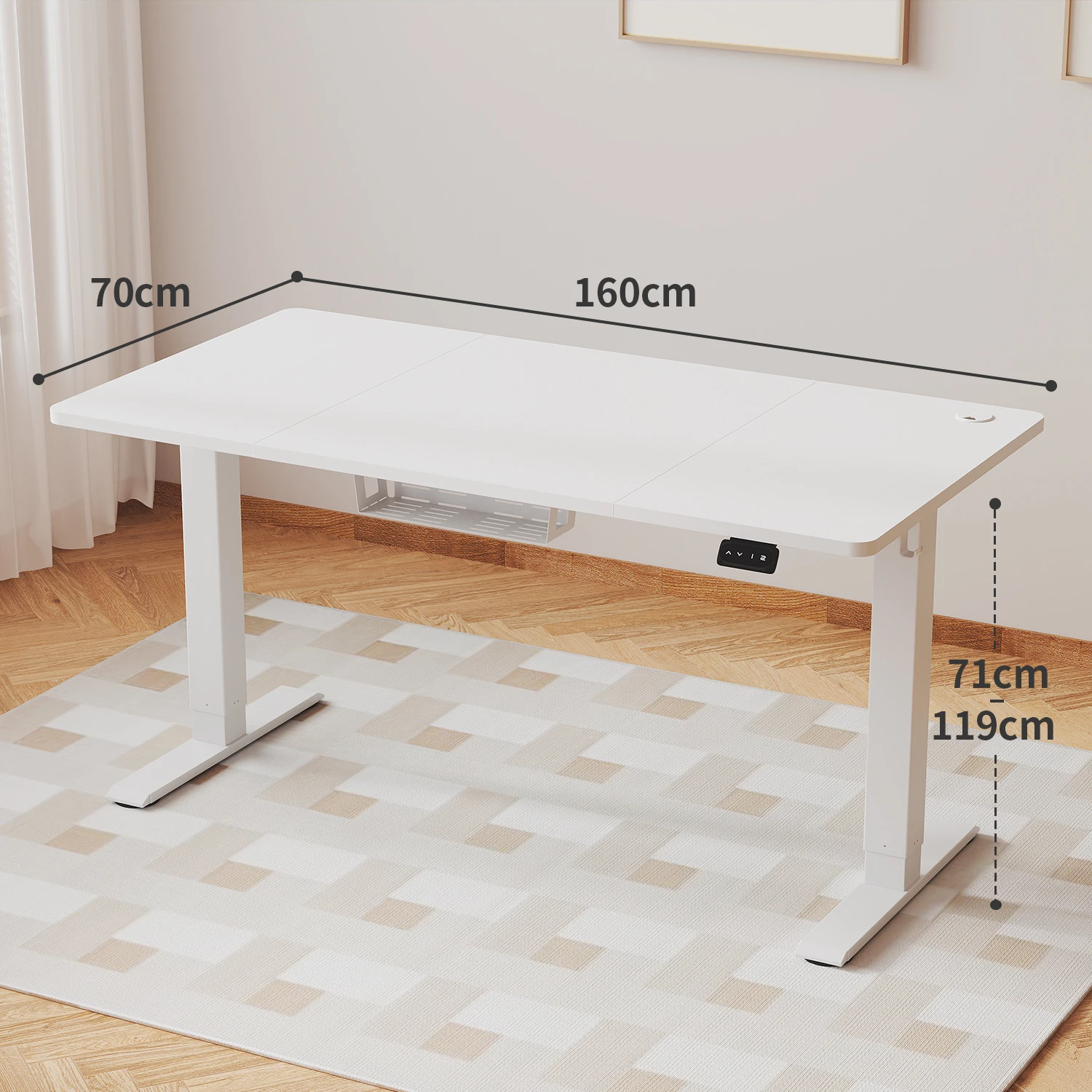 Devoko Höhenverstellbarer Schreibtisch 160 x 70 cm mit Kabelwanne, Elektrisch Höhenverstellbarer Stabiler Stehpult
