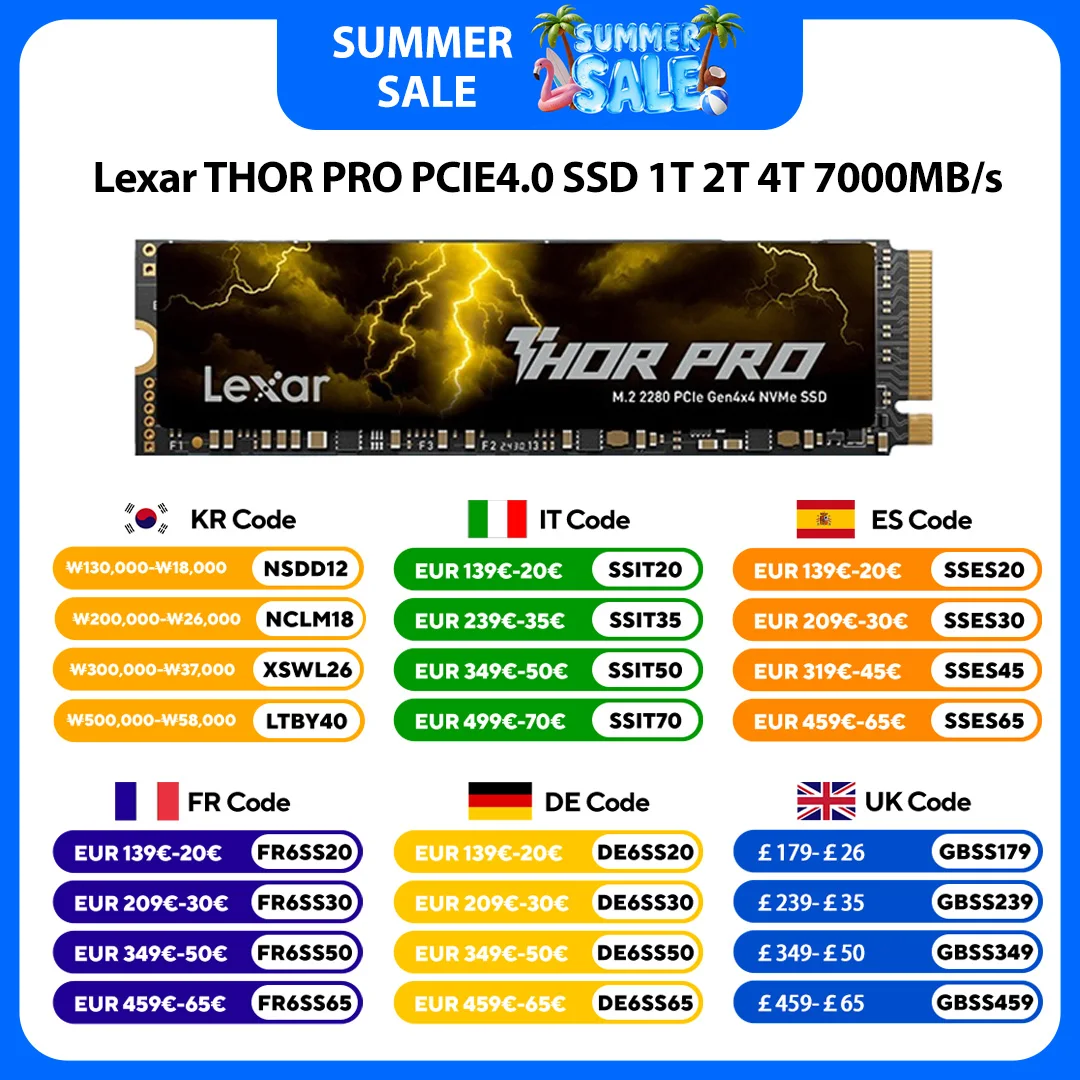 Lexar THOR PRO SSD 7000 MB/s PCIe 4.0x4 NVMe M.2 2280 512 GB 1 TB 2 TB 4 TB interne Solid-State-Festplatte für PC Image