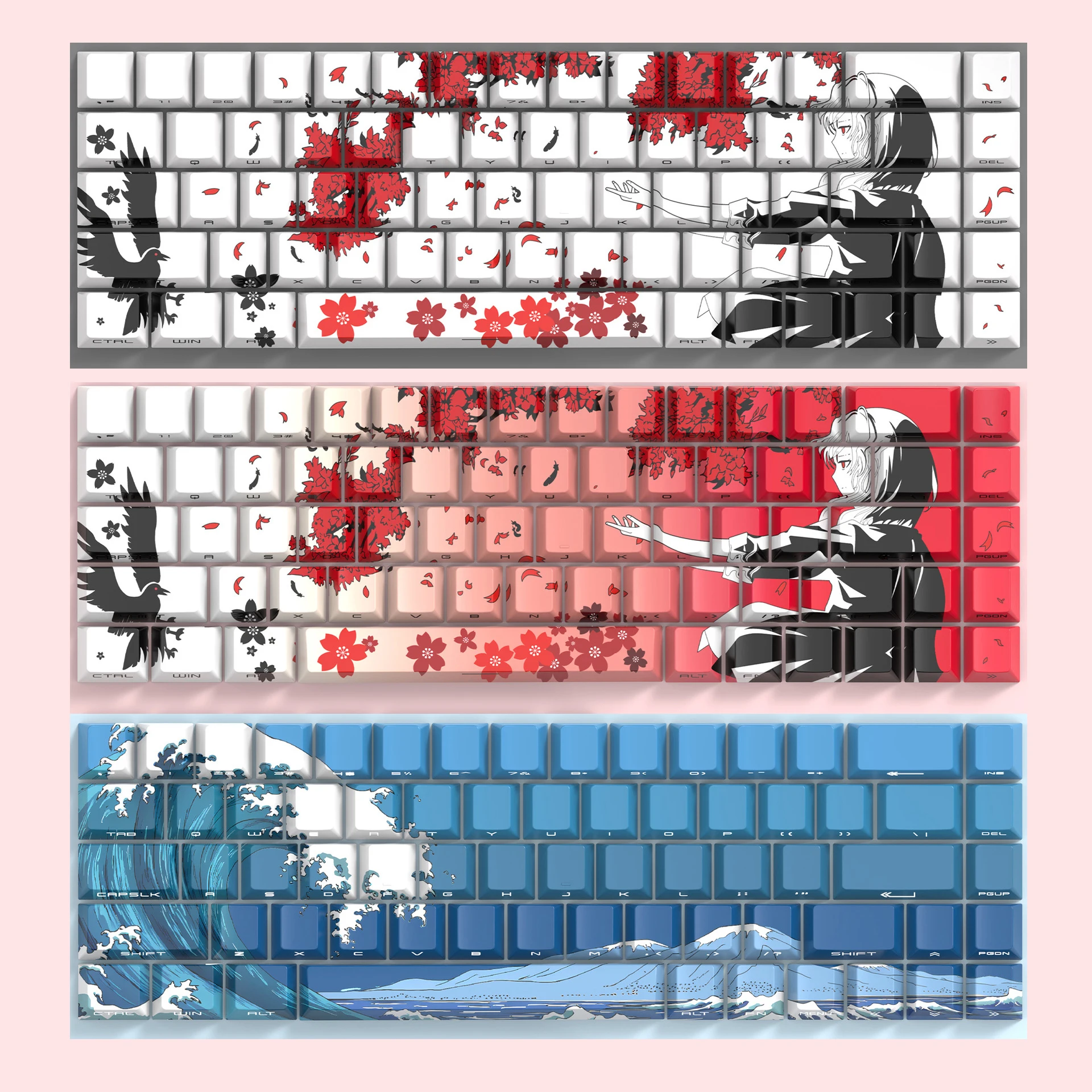 Anime 74-Tasten-Tastenkappen mit seitlicher Gravur, transparent, PBT, kompatibel mit 61/68-Tastaturen, Computer-Bürozubehör Image