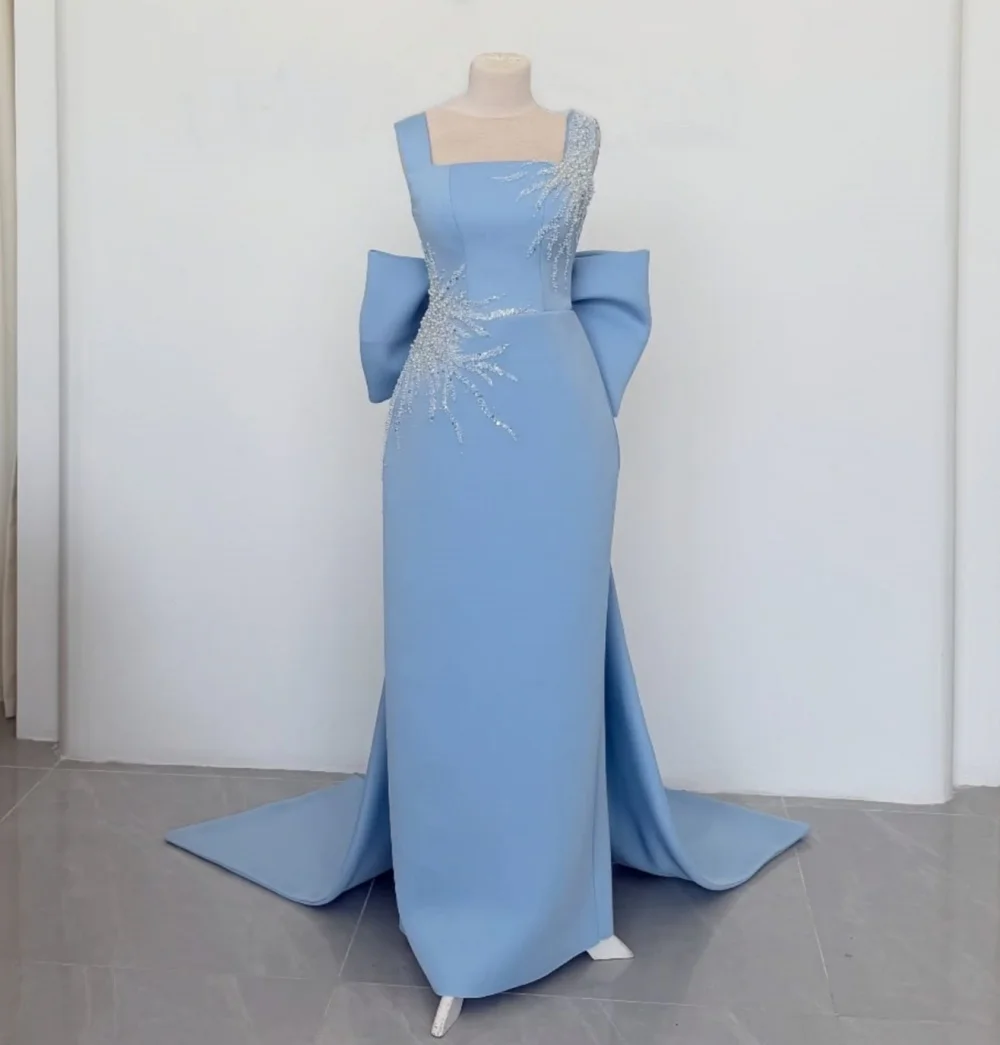 Customized Jersey Sequined Square Neck Straight Midi Dresses Bespoke Occasion Formal Evening Party Gown Exquisite High Quality