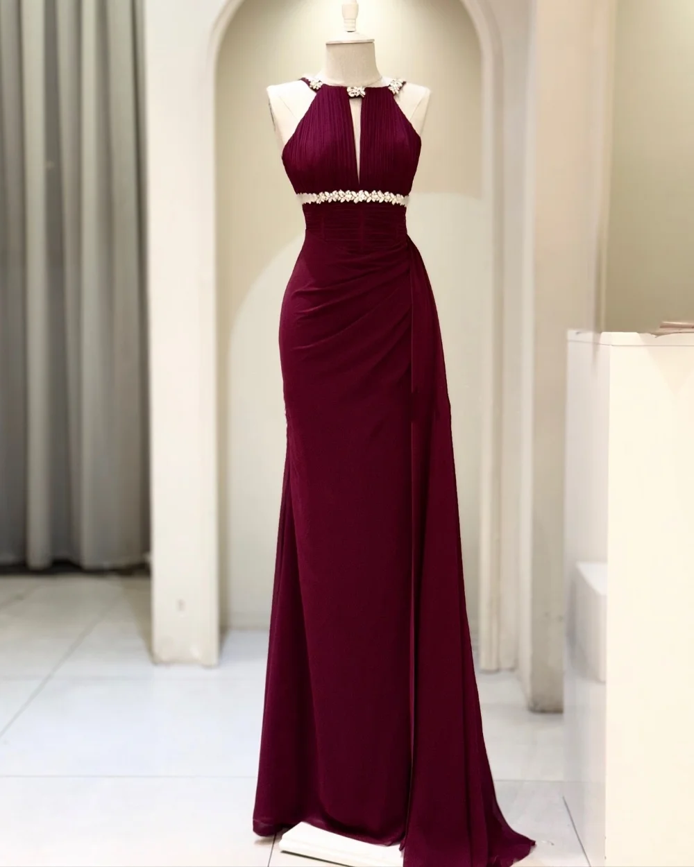 Customized High Quality Jersey Pleat Sequined Mermaid Halter Long Dresses Bespoke Occasion Celebrity Sizes Available
