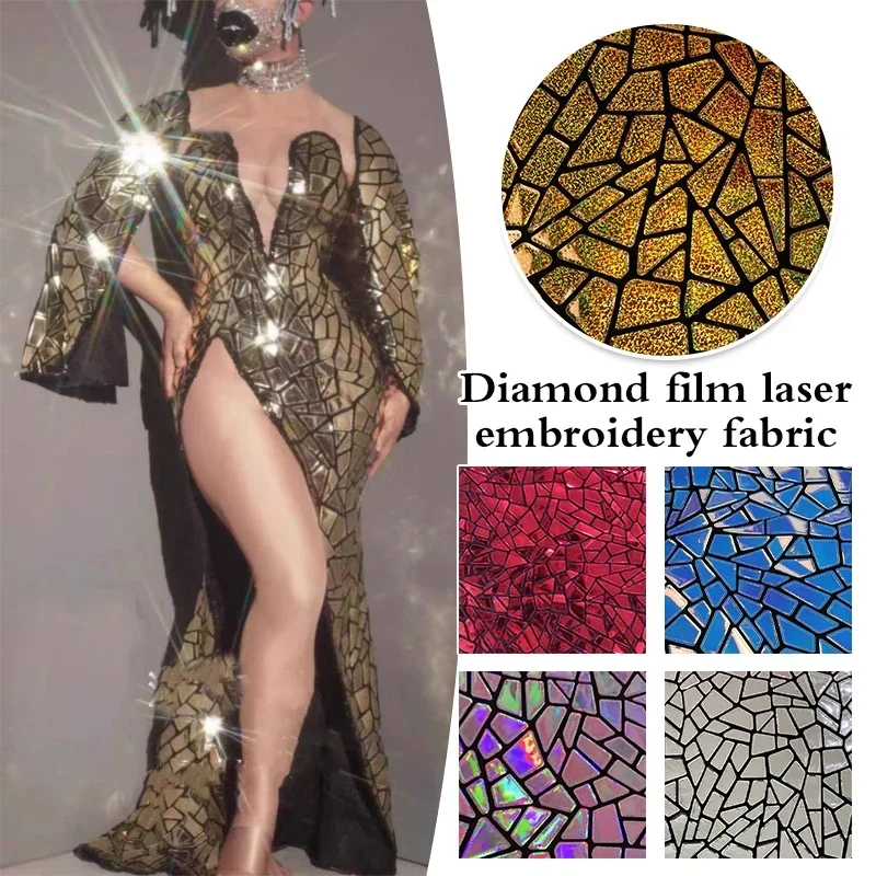 Laser Sequin Fabric Geometric Pattern Polyester Velvet Material Mirror Leather Illusion for Clothing Background Designer Apparel