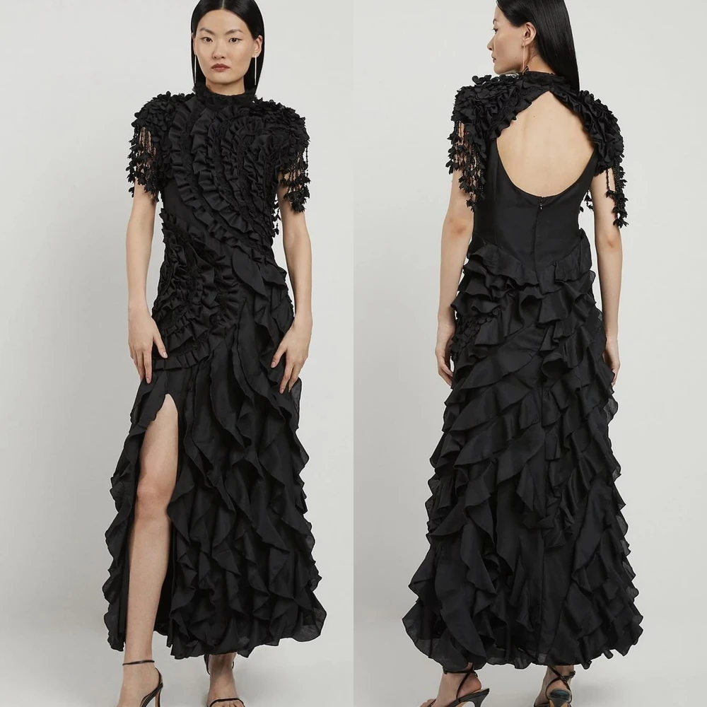 Customized Jersey Pleat Quinceanera Straight High Collar Bespoke Occasion Gown Midi Dresses