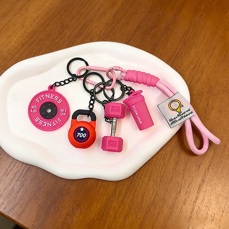 Fitness Keychains Gym Barbell Key chain Weightlifting Keyring Silicone Weight Plate Workout Gifts Detachable Bag Pendants