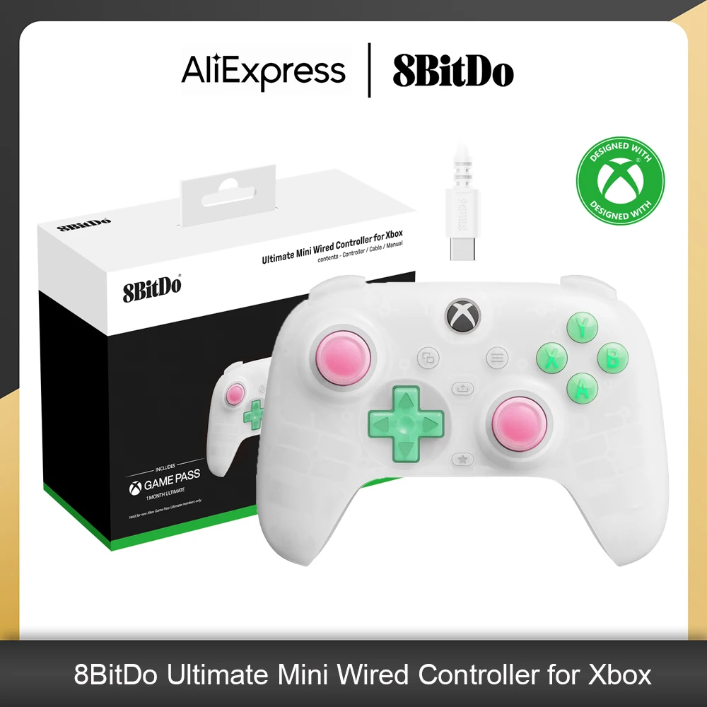 8BitDo Ultimate Mini Wired Controller with Game Pass Joystick for Xbox Series S/X, Xbox One, Windows 10/11 Gamepad Accessories