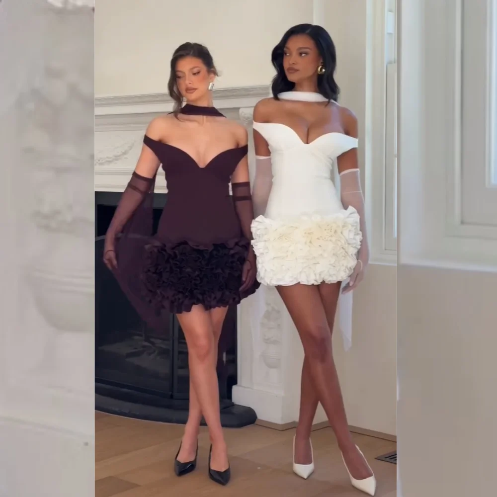 Customized High Quality Jersey Pleat Ruched A-line Off-the-shoulder Mini Dresses Bespoke Occasion Exquisite Pastrol