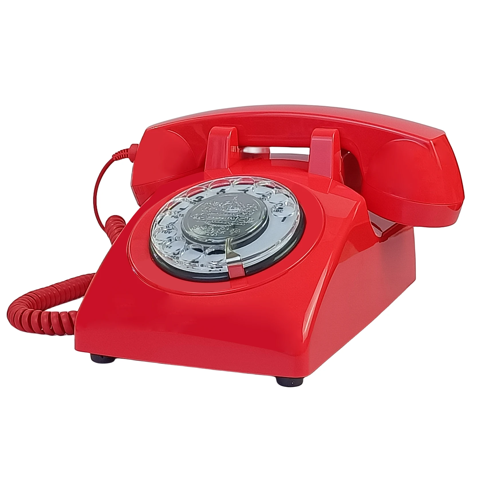 Red Corded Telephone, Classic Rotary Dial Home Office Phones, Antique Vintage Telephone of 1930s Old Fashion Telephone