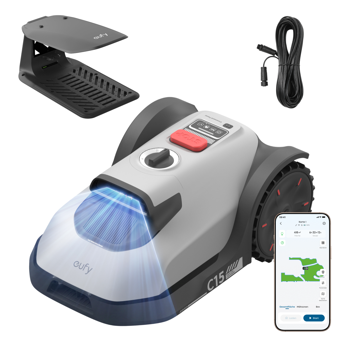eufy Mähroboter C15 Standard mit Garage und eufy Verlängerungskabel Image