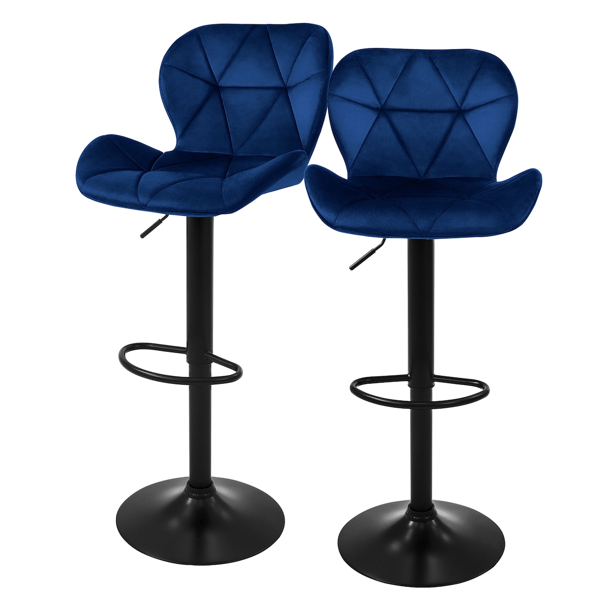 ML-Design Barhocker 2er Set Blau Samtbezug mit Rückenlehne und Fußstütze höhenverstellbar 59-79cm Image