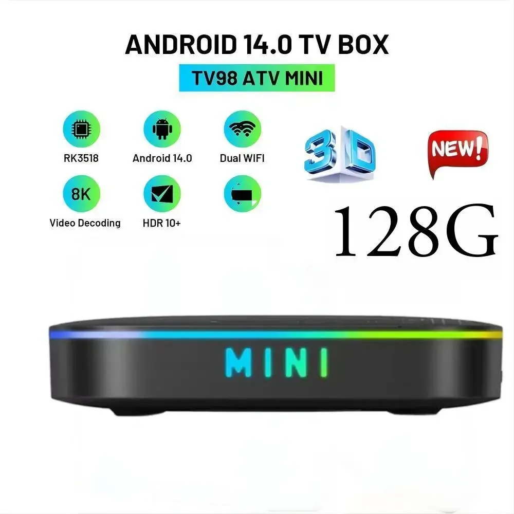 TV98 ATV Mini-TV-Box Android 14 Smart Home Theater 8GB 128GB Rockchip RK3518 BT5.0 HD 4K 8K Sprachassistent Dual-WLAN 4G5G IPTV Image