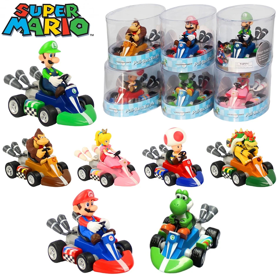 Super Mario Rückzieh-Auto Grüner Yoshi Donkey Kong Bowser Luigi Toad Prinzessin Peach Actionfiguren Spielzeug Anime-Spiel Puppe Kindergeschenk Image