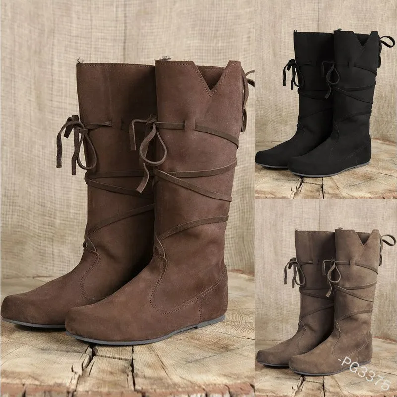 Mittelalterliche Wikinger Vintage Herren- und Damenritterstiefel Cosplay Schuhe Pu-Leder Krieger Rollenspiel Karneval Party Anime Schuhe Neu