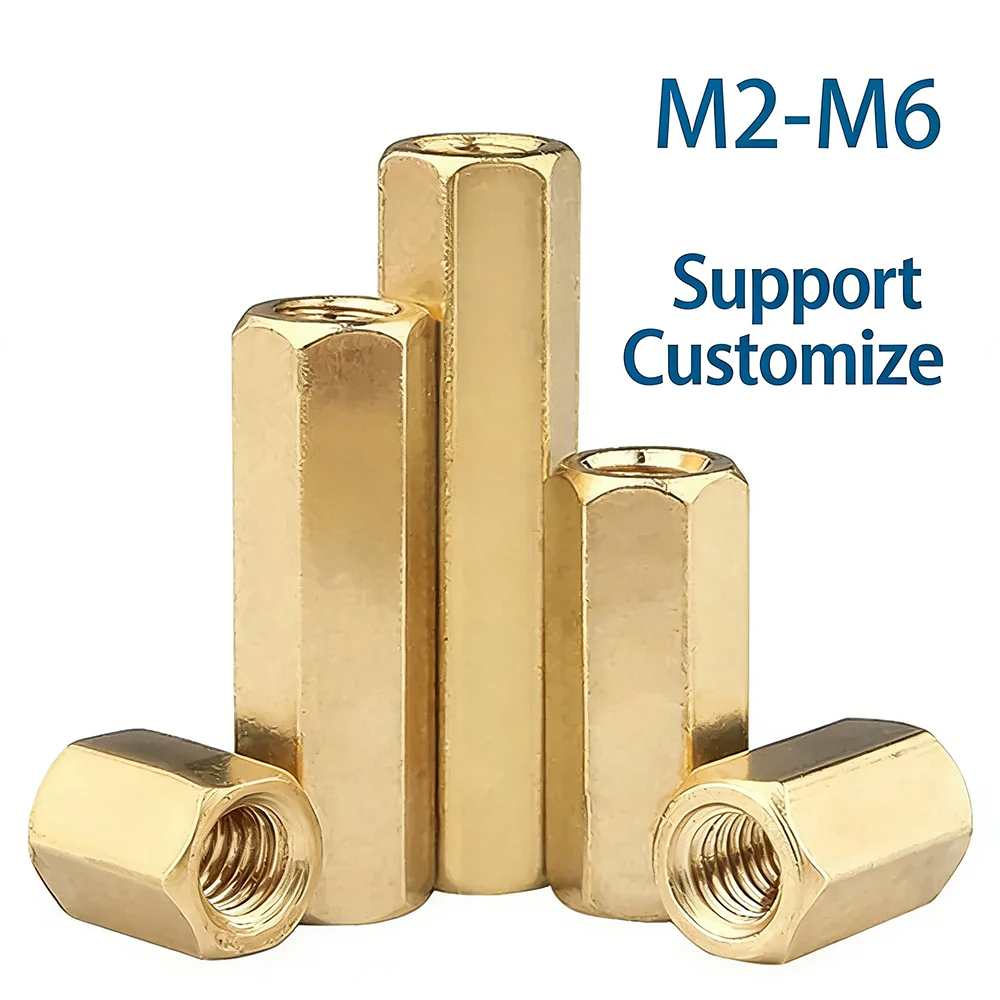 M2-M6 Doppelt durchbohrter Sechskant-Messing-Abstandshalter, Säulenbolzen, Montage-Abstandshalter, Sechskant-PCB-Motherboard-Mutter, Hohlstütze, anpassbar Image