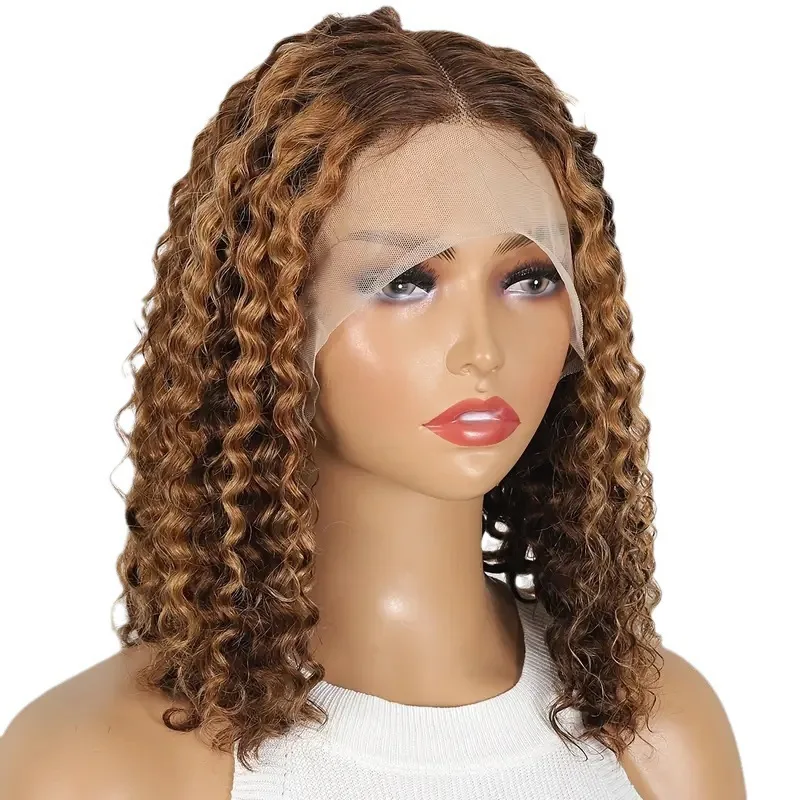 Kurze, lockige, synthetische Perücke mit Spitzenfront und Ombre-Fashion-Haar Image