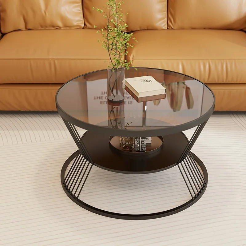 Leicht luxuriöser Couchtisch aus Glas für Hotelapartments, kleine Wohnungen und Zuhause, runder Teetisch im Creme-Stil Image