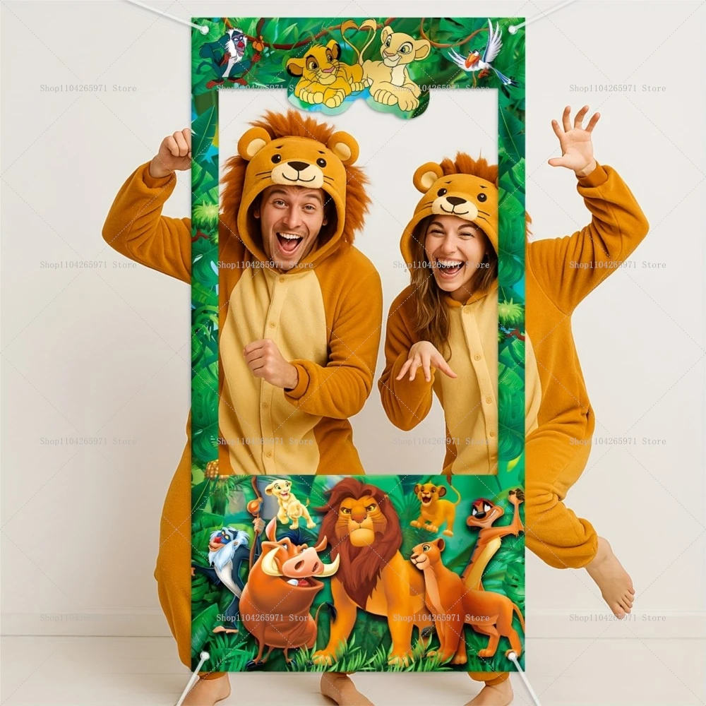 König der Löwen Fotobox-Rahmen Requisiten Neugeborenen Jungen Geburtstagsparty Deko Fotohintergrund Dschungel Löwe Simba Fotobanner Image