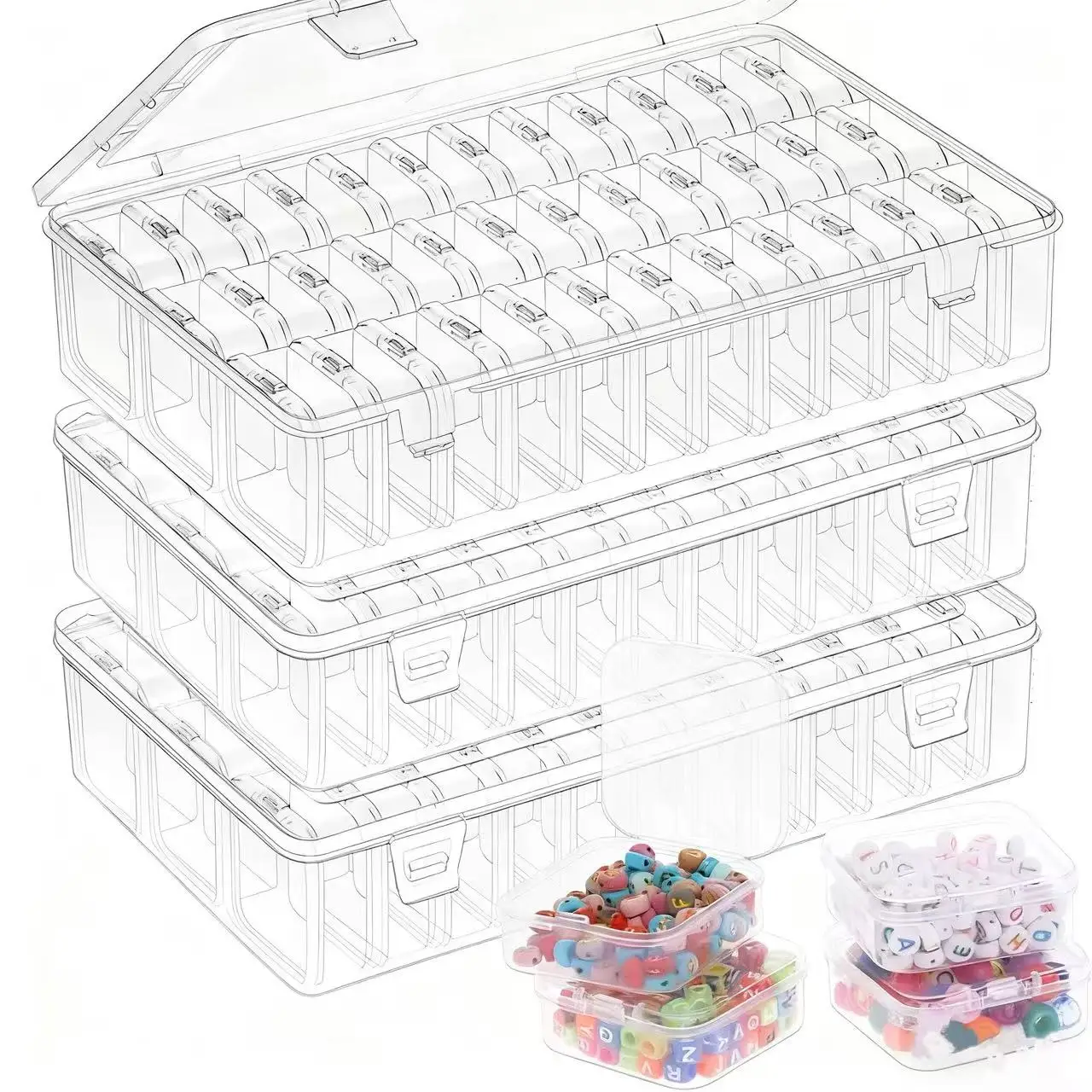 36/72/108-Fächer Mini-Aufbewahrungsbox aus transparentem Kunststoff – Sicherer Schnappverschluss-Deckel, staubdichtes Design – Langlebiger Kunststoff mit Mehrfachgitter-Design
