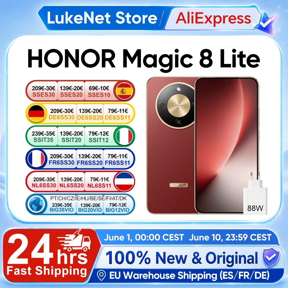 HONOR Magic 8 Lite EU-Version 5G Smartphone Snapdragon 6 Gen4 2,5m Sturzfest IP69K Staubresistent 7500mAh 108MP OIS AI eSIM Image