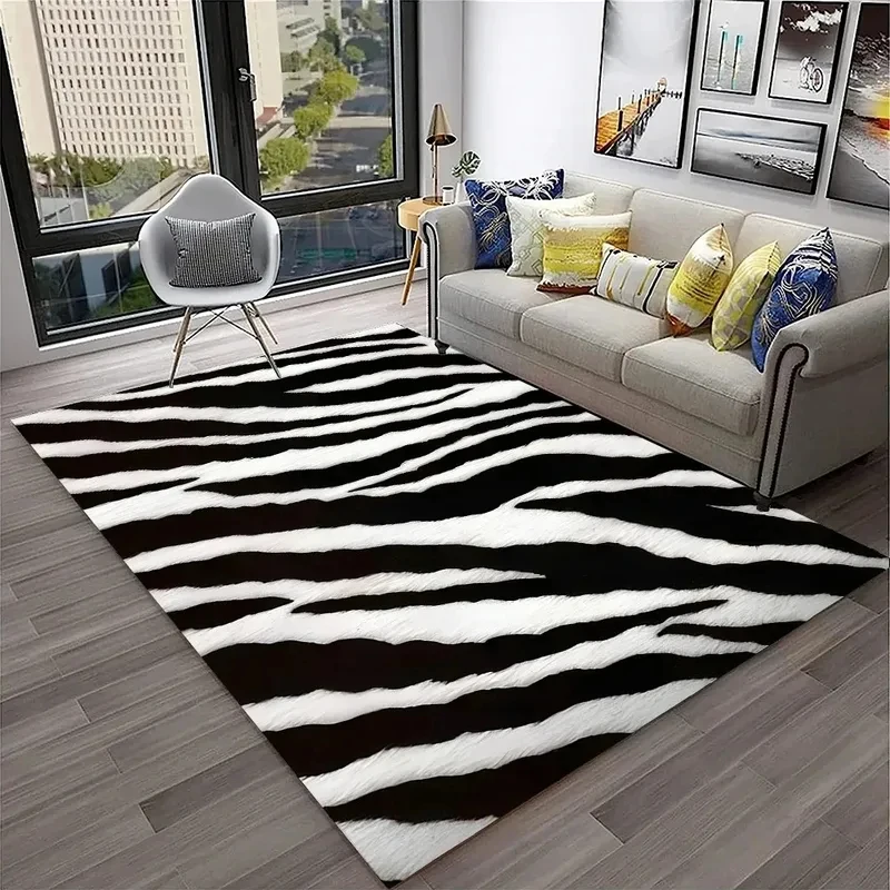 VIKAMA Bunter Zebra-Teppich, weicher, rutschfester, langlebiger Teppich für Wohnzimmer, Kinderzimmer, Schlafzimmer, Fußmatte, Heimdekoration Image