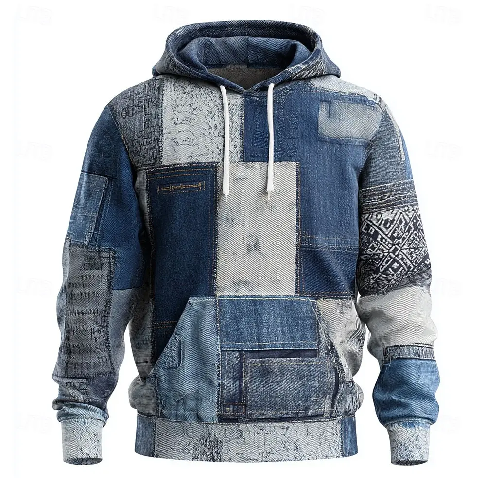 2026 Geometrische karierte Hoodies für Herren, modisches Sweatshirt mit Rundhalsausschnitt, lässiger Streetwear-Stil, Herbst-Winter-Komfortkleidung mit Kapuze Image