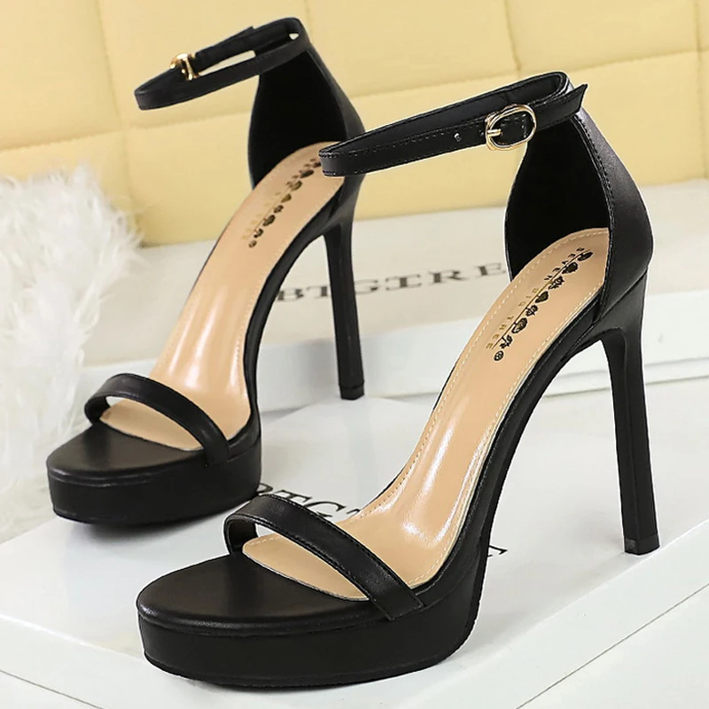 BIGTREE Schuhe Sommer hochhackige Sandalen Damenschuhe Sexy Partyschuhe Peep Toe High Heels Stiletto 11 cm Schnalle Damenschuhe