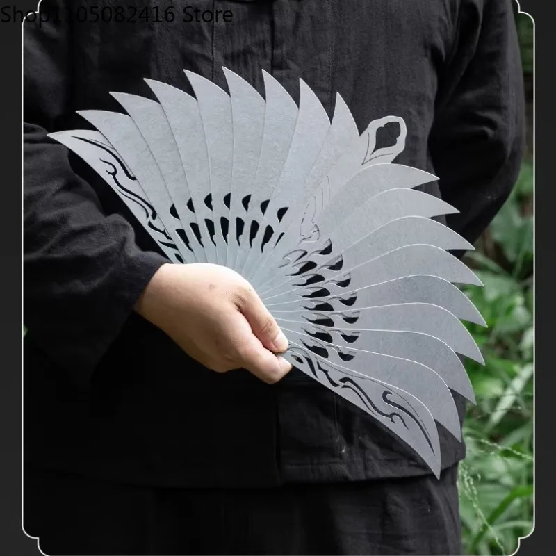 Stahl-Fächer aus Edelstahl, hohl, für Kung Fu und Tai Chi, tragbar, reines Metall, klappbar, Kampfkunstprodukte Image