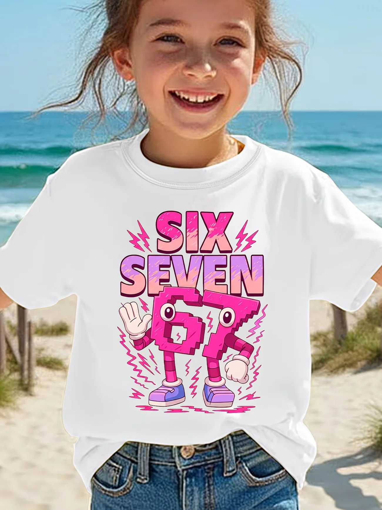 T-Shirt für Kinder 67 Six Seven Italian Brain Rot Math Joke Tops Y2k Game Saying Kurzarm-Grafik-Y2k-Kinder-T-Shirt Image