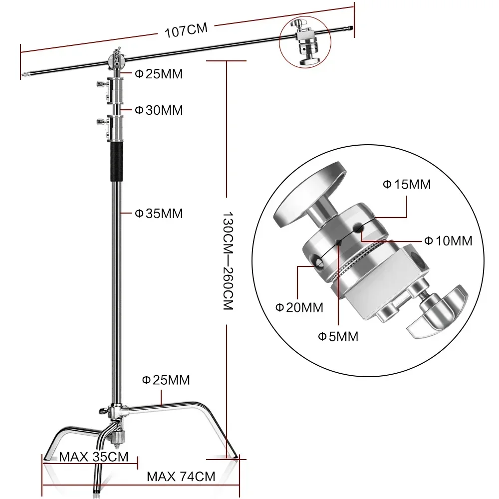 SH Schwerlast-C-Ständer mit Auslegearm 260cm Verstellbarer Edelstahl-Fotografie-Lichtständer für Studiobeleuchtung, Softboxen Image
