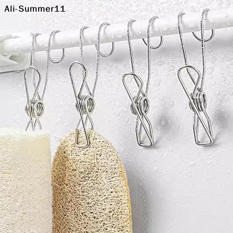 【Sa1】10 Stück Stahl-Wäscheklammern mit Haken, Metall-Federklammern mit Haken, universelle Aufhängeklammern für Büros, Küchen, Badezimmer Image