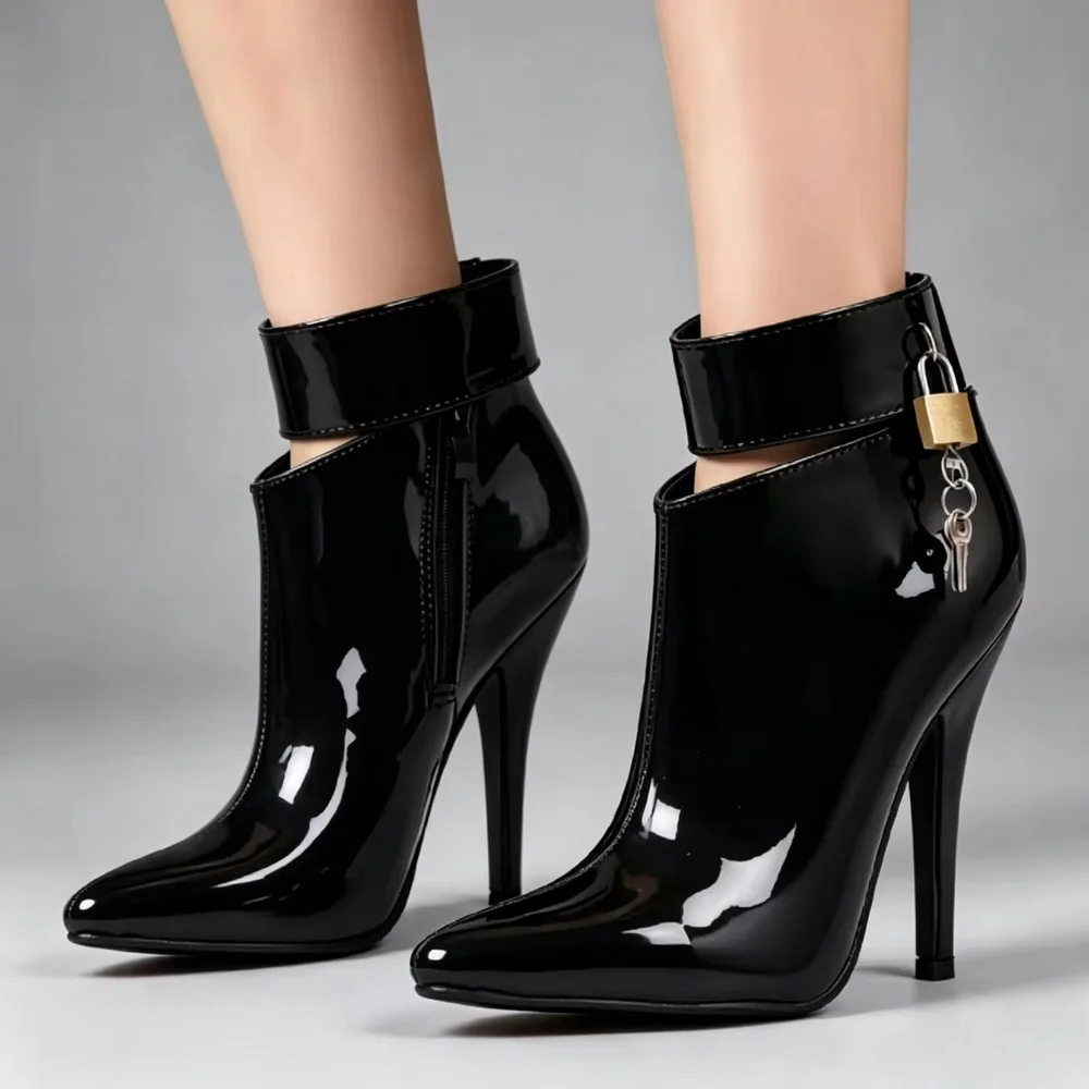 12 cm hohe Damen-Stiefeletten mit Absatz, abschließbare Unisex-Stiefel, Pole-Dance-Schuhe, kurze Stiefeletten, Schwarz, Rot, Größe 36–46, individuelle Farben
