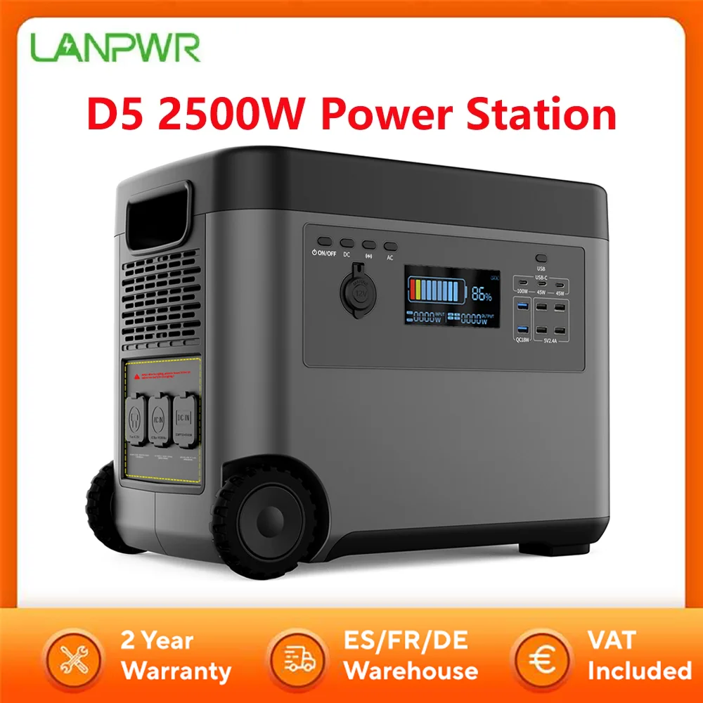 LANPWR D5 2500W Tragbare Powerstation Solargenerator 2160Wh Perfekt für Outdoor-Camping, Wohnmobilreisen, Outdoor-Partys und Heimgebrauch Image