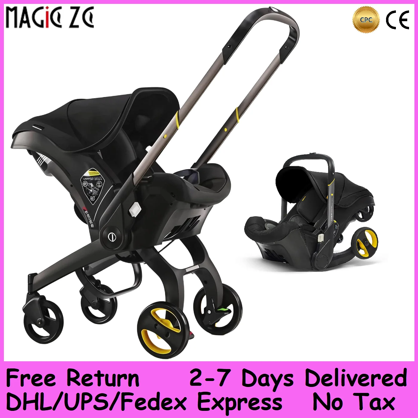 4-in-1 Kinderwagen-Autositz-Kombination, faltbares Reisesystem mit Babywanne, 5-Punkt-Gurt, Anti-Rebound-Schutz, 7 kg leicht Image
