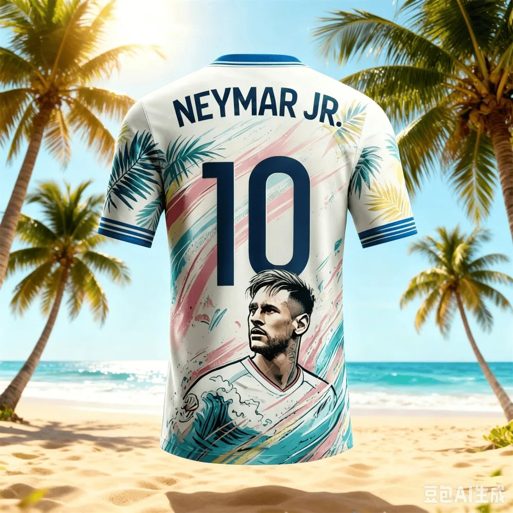 Sommer Neymar 3D-Druck Kinder-Outfit Fußballtrikot T-Shirt - Schnelltrocknend und Atmungsaktiv Geeignet für Sportbekleidung Image