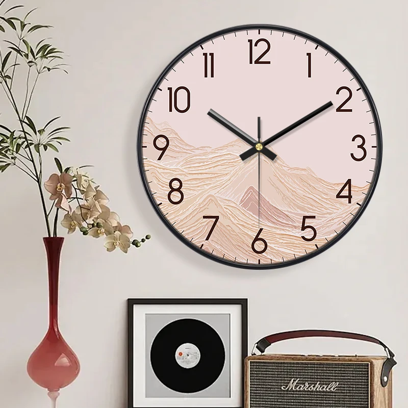 Boho Berg-Wanduhr mit ABS-Rahmen, Luxuriöse Abstrakte Landschaftskunst-Uhr für Büro, Wohnzimmer, Schlafzimmer, Küche und Heim-Dekoration Image