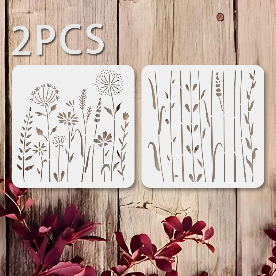 2er-Set nahtlose botanische Malvorlagen (30x30cm) – Schablonen für Wildblumen und Gräser zum Wiederholen der Muster Image