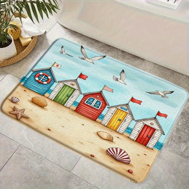 Lighthouse Seashell Starfish Bath Mat Soft Plush Coastal Decor Floor Rug for Bathroom, Bedroom,Kitchen, Beach House Theme Accent