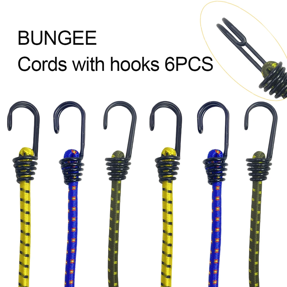 6-teiliges elastisches Bungee-Seil-Set, gebundenes Seil, hohe Elastizität, Gepäckgurte, Seil für Fahrräder, Spanngurte, Camping und Autos, Bungee-Seil-Binder Image