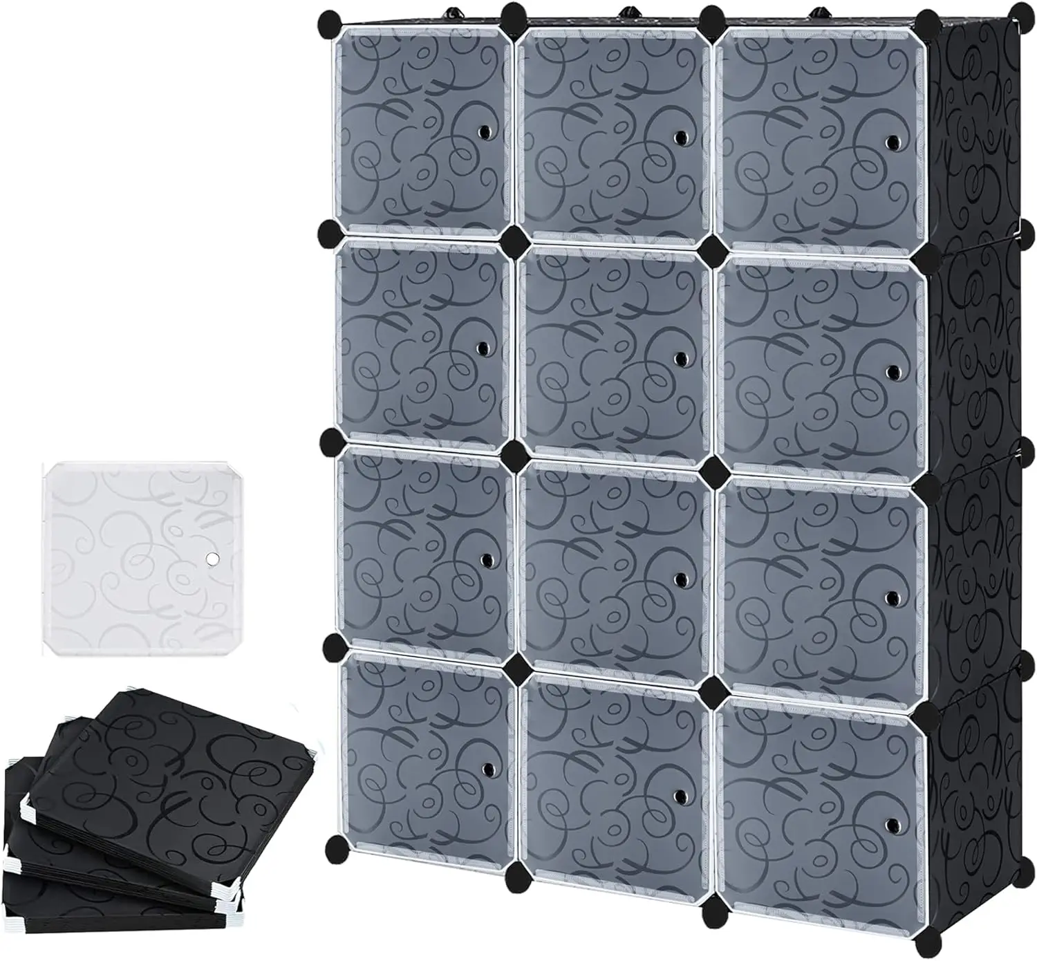 DIY-Regalsystem Kleiderschrank mit Türen, Steckregal, 12 Würfel, Kleiderschrank aus PP-Kunststoff, modulare Aufbewahrung für Kleidung, Schuhe, Bücher