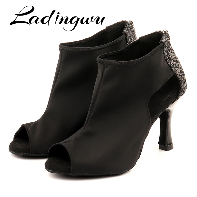Ladingwu Frau Latin Dance Schuhe Stiefel Ballsaal Walzer Samba Moderne Tanzen Schuhe Für Mädchen Schwarz Stretch Stoff Und Glitter Danc