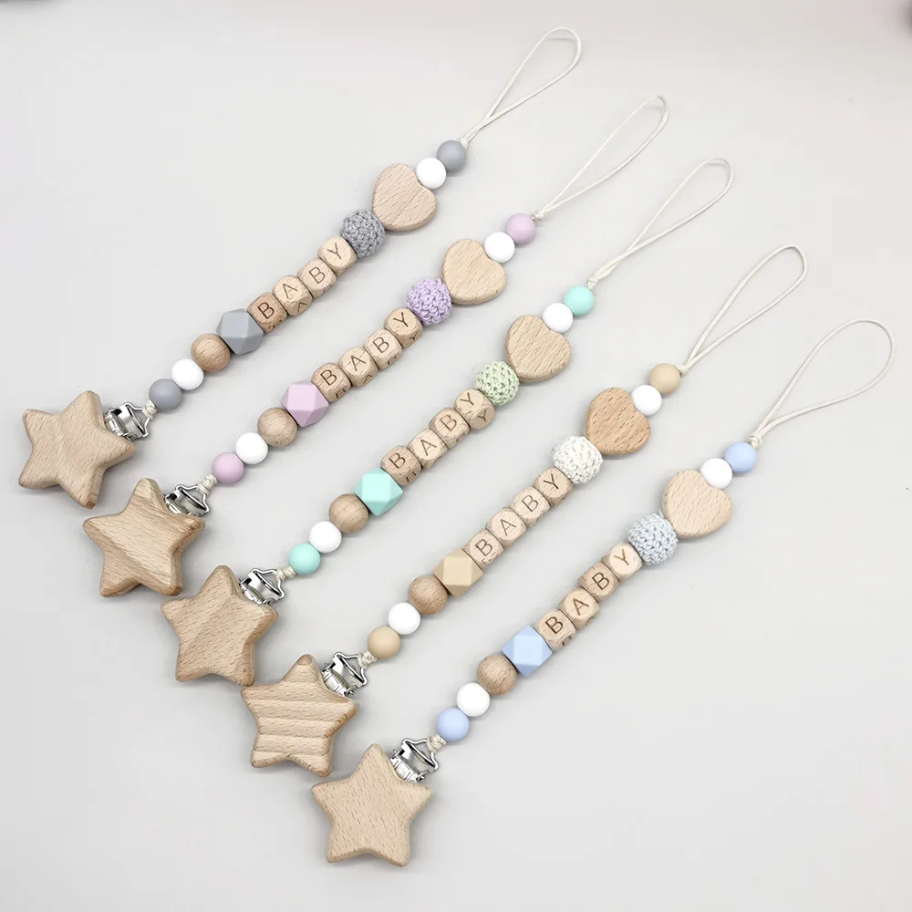 Stern personalisierte Baby Schnuller Clip Kette personalisierte Name Schnuller Halter Zahnen Spielzeug Silikon Perlen Schnuller Ketten Kauen Geschenk Image