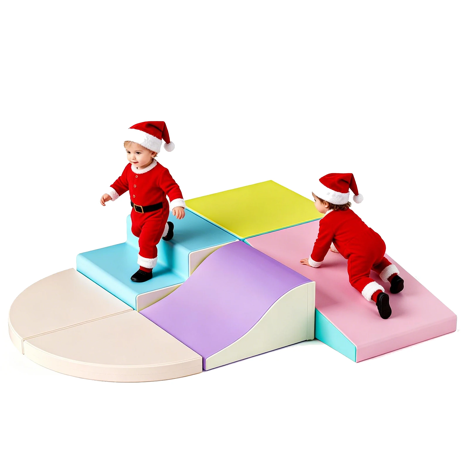 6-teiliges Kletter- und Krabbel-Spielplatz-Set, Softplay-Set für Kleinkinder, Klettergerüst aus Schaumstoff mit Rutsche und Treppe Image