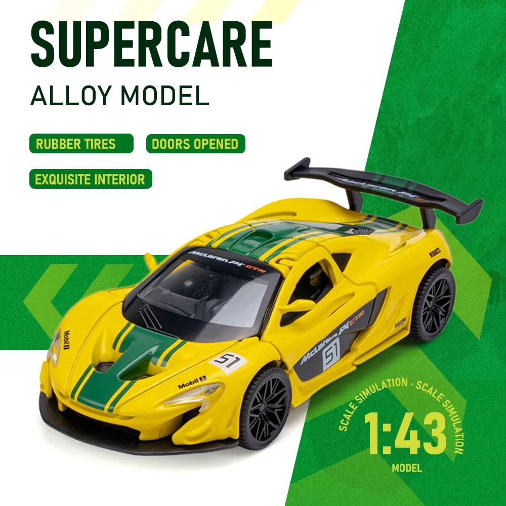 1:43 P1 GTR Sportwagen Spielzeug Miniaturmodelle Legierung Druckguss Öffnende Türen Gummireifen mit Acrylbox Bürotisch Supercar-Modelle Image