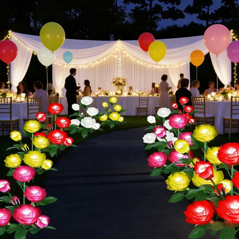 5 Heads Rose LED Solar Lawn Lamp Outdoor Garden Solar Lights Rose Flower Fairy Light for Christmas Wedding Garden Decoration