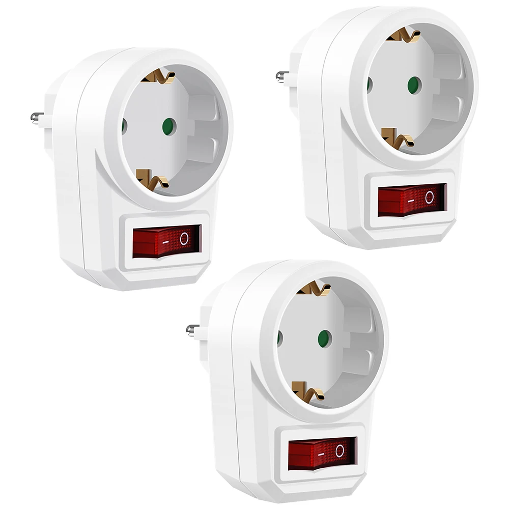 16A 1-Wege-Konvertierungsstecker, europäische Standardsteckdose mit Ein-/Aus-Schalter, Neon-Betriebsanzeigeleuchte, EU-Reise-Wandstromadapter Image