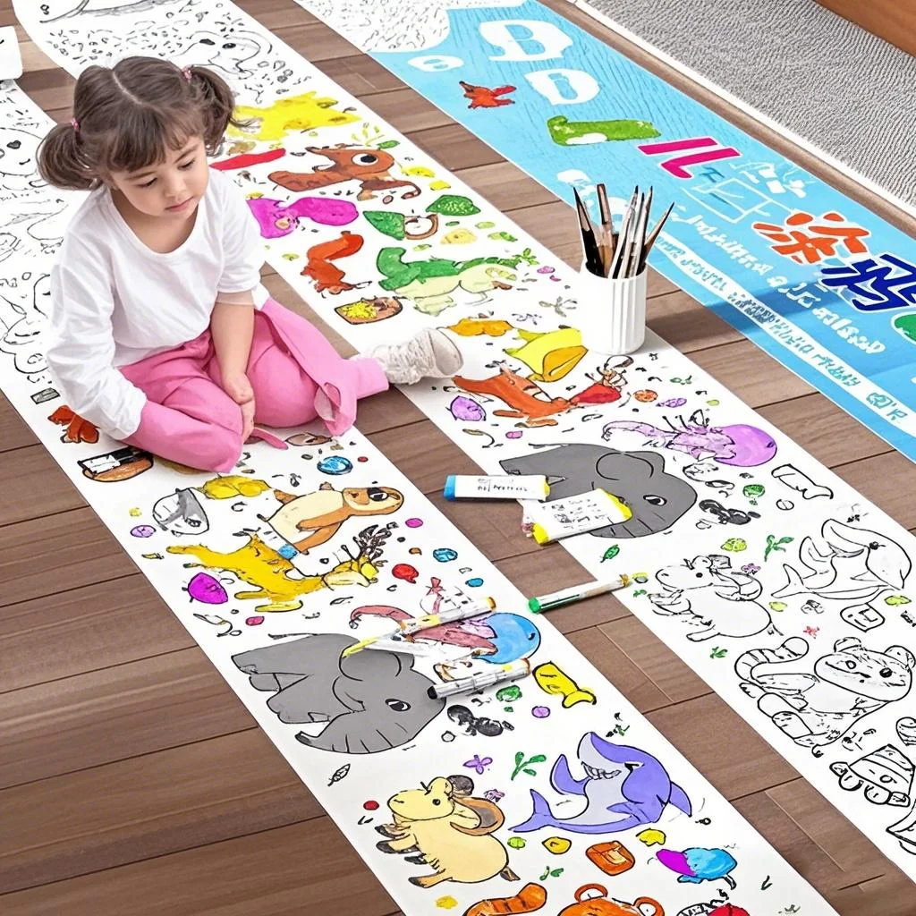 Kreative Kritzel- und Zeichenrollen Geeignet für Kinder ab 3 Jahren - 118. 11-Zoll-Rolle Doodle-Papier für Schüler zum DIY-Kritzeln - Mal- und Zeichenübungen, geeignet für kreatives Basteln, Themen: Prinzessinnen, Dinosaurier, Fahrzeuge - Ideales... Image